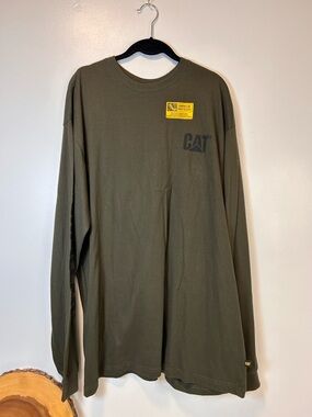 Caterpillar CAT Army Moss Green Long Sleeve Work Tee yellow details Men’s 2XL